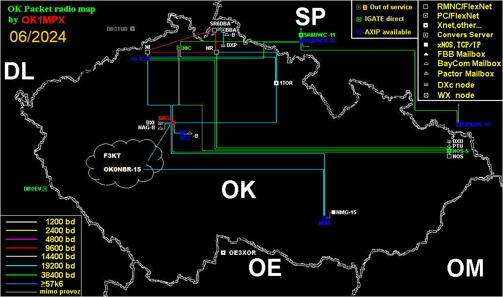 OK Packet Radio map 06/2024
